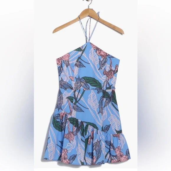 NWT Hutch Anthropologie Peri Inked Iris Halter Style Floral Mini Dress Size XL - Picture 3 of 4